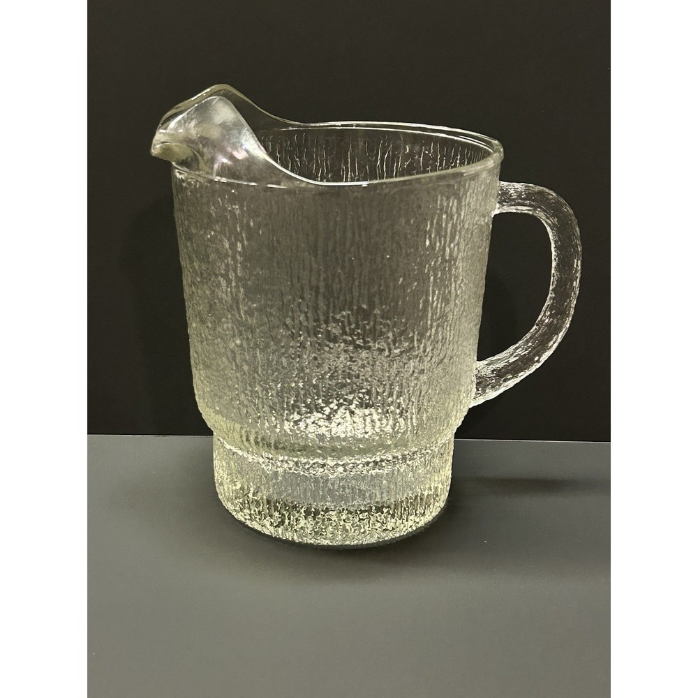 Vintage‎ Indian Glass Water Pitcher Textured Tree Bark 64 oz 8" Tall 4.06 lbs.